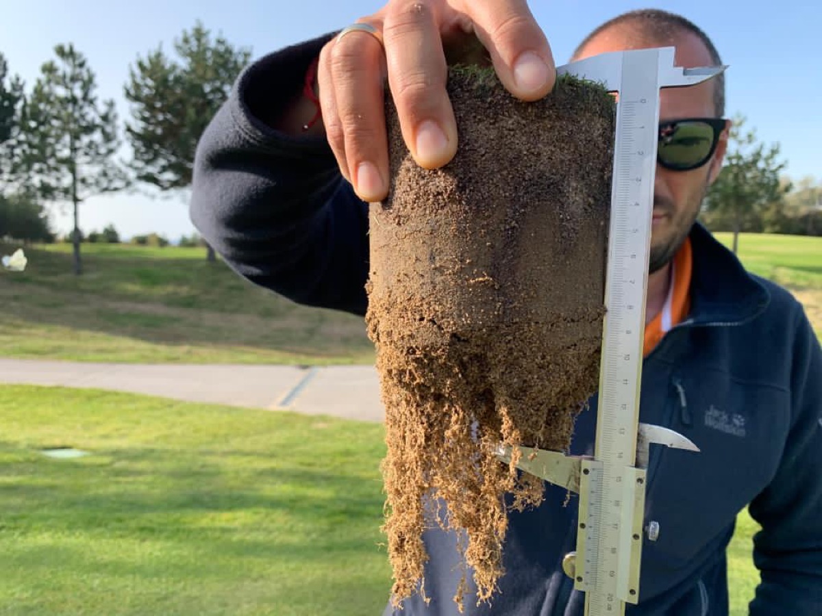 Measuring rootzone depth with a caliper