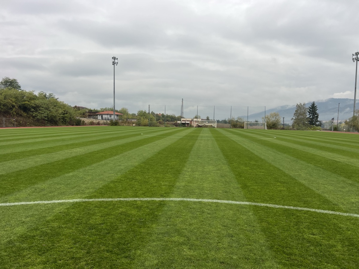 Striped football pitch